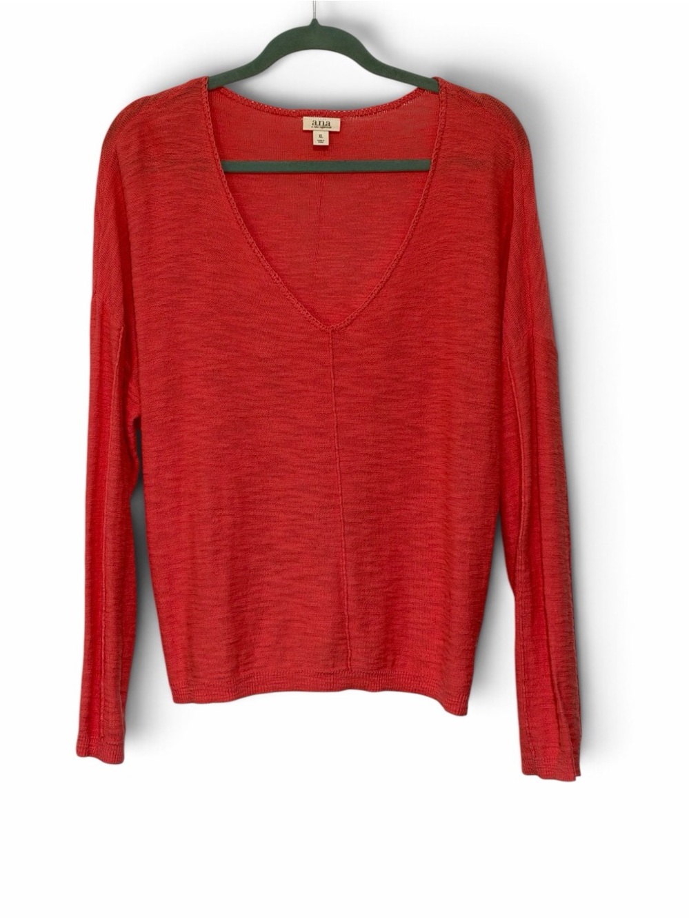 a.n.a Coral V-Neck Long Sleeve Lightweight Knit Top
